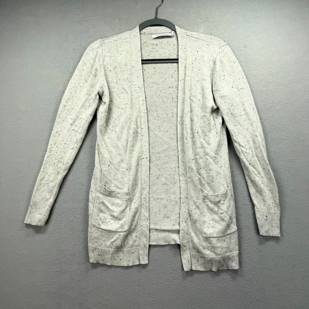 Stitches & Stripes Cardigan Sweater Womens XS Light Gray Speckles Dot Open Front